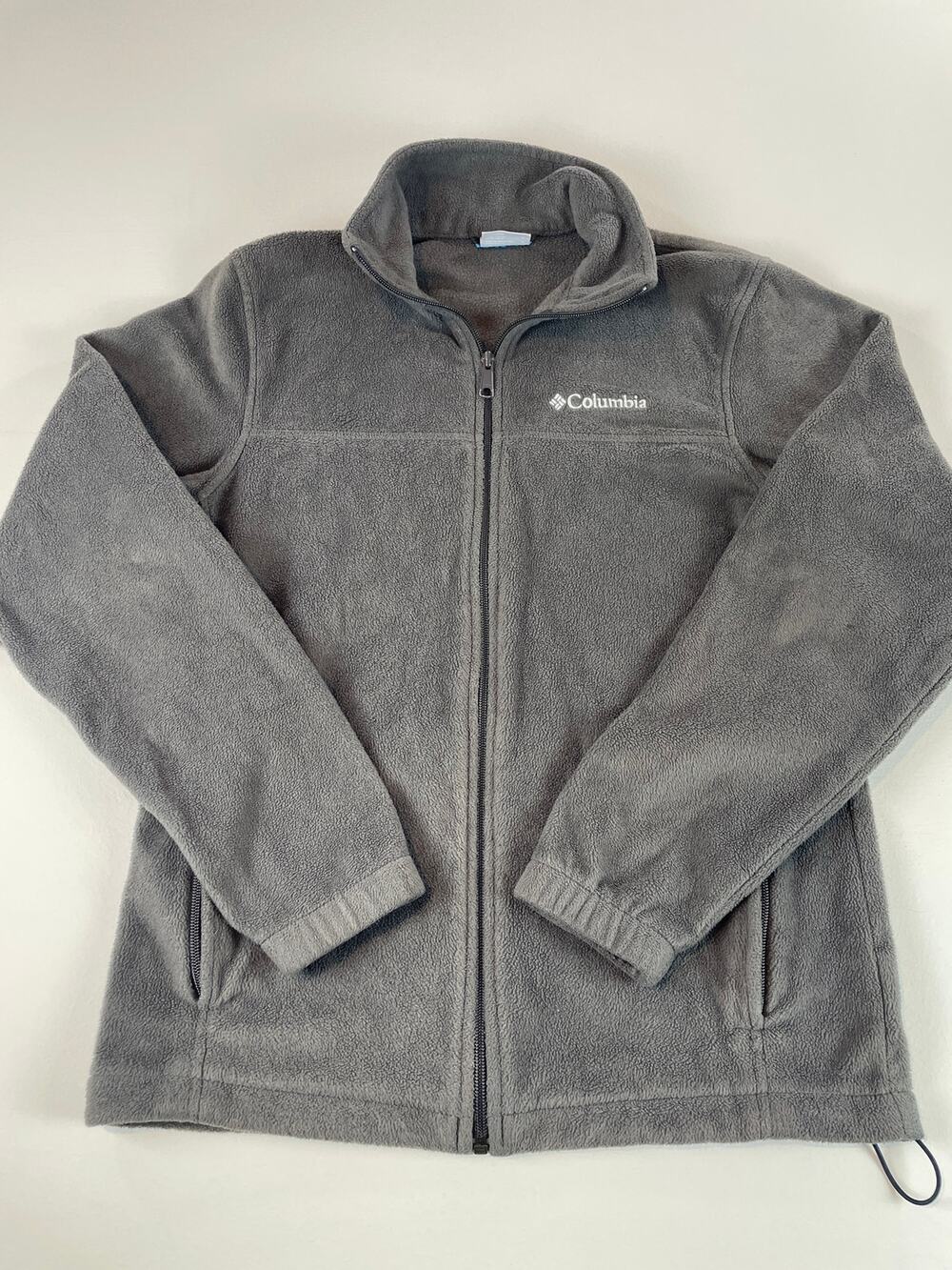 Columbia Full Zip Fleece Jacket S Gray White Logo Outdoor Style